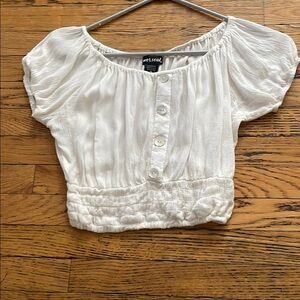 Wet Seal White Smocked Puff Sleeve Crop Top